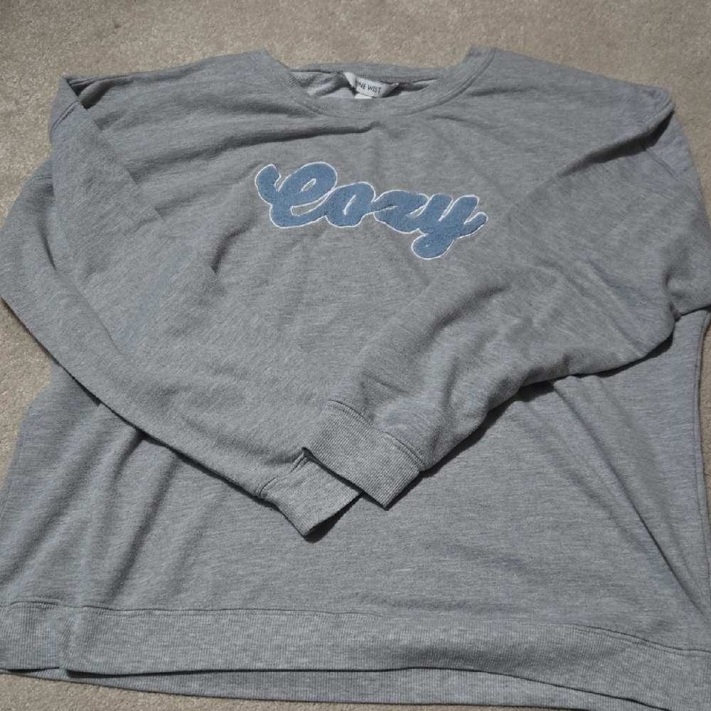 Nine West Gray Crewneck Sweater with Blue Detail